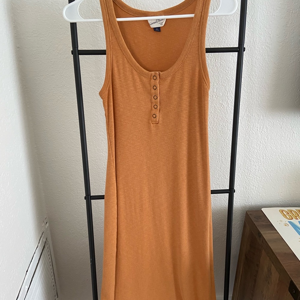 Mustard yellow tank dress. Mid length.